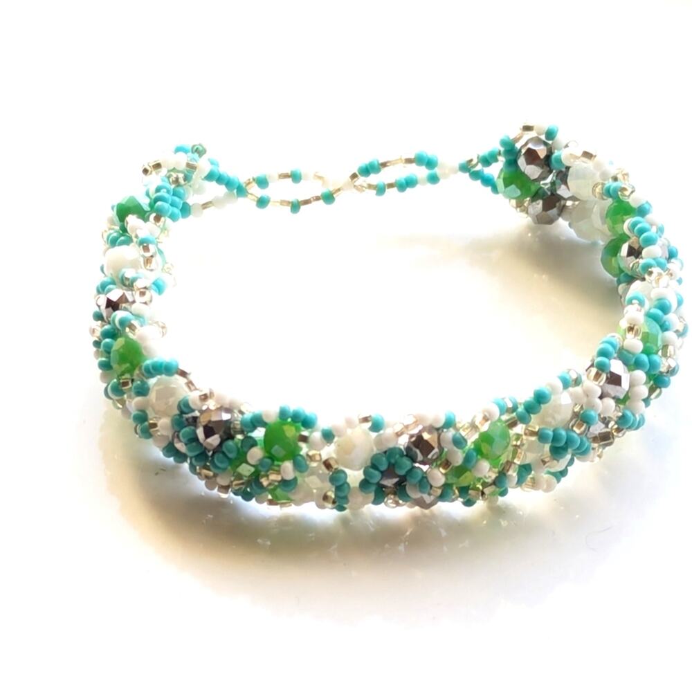 Bohemian Beach Style Faceted Seed Bead Woven Braided Multi Strand Bracelet